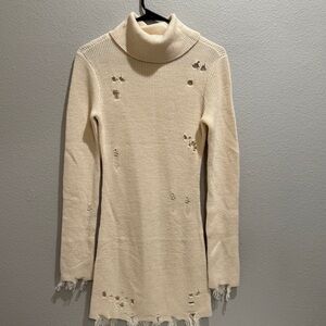 Lovers + Friends Cream Distressed Turtleneck Dress Size Small